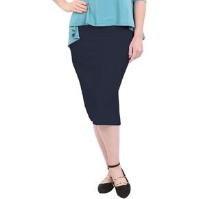 Kosher Casual Women's Modest Midi Lightweight Cotton Spandex Tapered Pencil Skirt