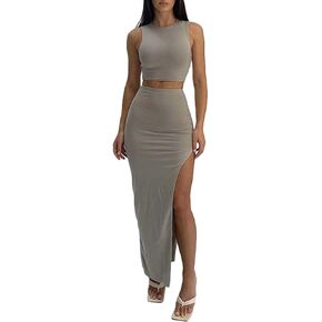 FAIMILORY Women's Summer Two Piece Dress Set, Long Skirt with Crop Tank Top in Kuwait