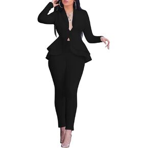 ملابس Salimdy المثيرة المكونة من قطعتين للنساء، سترة متينة بأكمام طويلة مع بنطلونات، أطقم بدلة عمل أنيقة غير رسمية in Kuwait