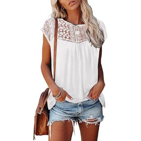 ETCYY Womens Cap Sleeve Tops 2023 Trendy Floral Print Summer Tops Loose Fit Lace T Shirts Blouses