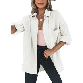 Dokotoo Womens Color Block Button Down Shirts Long Sleeve Oversized Boyfriend Blouses Tops in Saudi Arabia