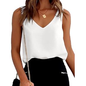 Aoulaydo Satin Tank Tops for Women Loose Fit Sleeveless V Neck Cami Camisole Blouses Shirt Top in Kuwait