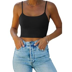 REORIA Women’s Sexy Adjustable Spaghetti Strap Double Lined Seamless Camisole Tank Yoga Crop Tops