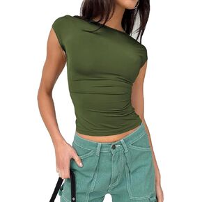 EFAN Womens Sexy Backless Tops Open Back Shirts Summer Crop Tops Short Sleeve Cute Clothes Y2k Tops 2023
