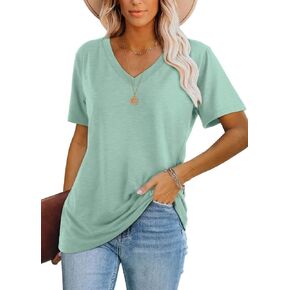 Lunivop Womens Tops Casual V Neck Short Sleeve Solid Color Basic T Shirt