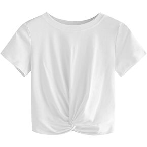 MakeMeChic Women's Summer Crop Top Solid Short Sleeve Twist Front Tee T-Shirt