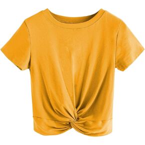 MakeMeChic Women's Summer Crop Top Solid Short Sleeve Twist Front Tee T-Shirt