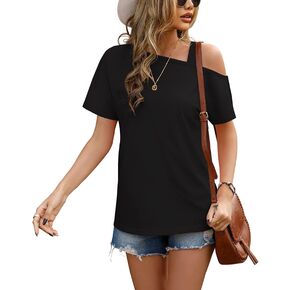 JINKESI Women's Short Sleeve Tunic Tops Casual Summer Cold Shoulder Blouse Shirts