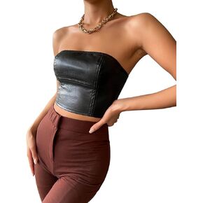 سترة علوية نسائية من الجلد الصناعي بدون حمالات من MakeMeChic سترة من جلد البولي يوريثان in Kuwait