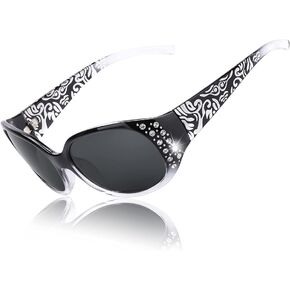 LVIOE Polarized Sunglasses for Women, Rhinestone Wrap Around Sunglasses with UV Protection Lens LS008