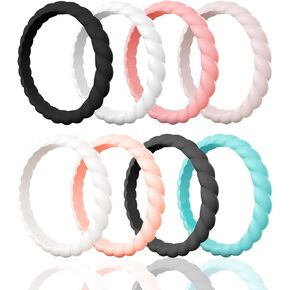 Egnaro Silicone Wedding Ring for Women,Thin and Stackble Braided Rubber Wedding Bands,No-Toxic,Skin Safe