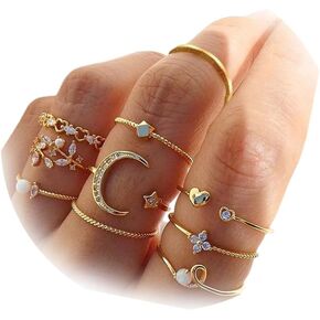 HUASAI Gold Stacking Rings for Women Butterfly Knuckle Rings Snake Rings Moon Star Rings Heart Stacking Rings for Girls