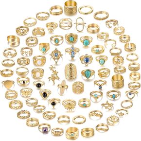 17 MILE 82 Pcs Vintage Silver Knuckle Rings Set for Women, Bohemian Stackable Joint Finger Rings, Retro Stone Crystal Stacking Midi Rings Pack in Kuwait