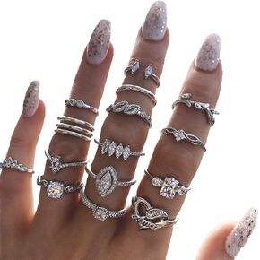 BELICEY 9-15PCS Knuckle Stacking Rings Set for Women Crystal Rhinestone Finger Statement Ring Sets Vintage Joint Knot Mid Rings for Teen Girls Stackable Rings Jewelry Accessories in Saudi Arabia