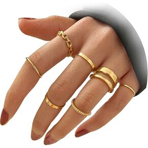 FAXHION Gold Knuckle Rings Set for Women Girls Snake Chain Stacking Ring Vintage BOHO Midi Rings SIze Mixed