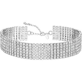 Zealmer Rhinestone Choker Necklaces Silver Sparkling Diamond Choker Crystal Rhinestone Glitter Necklace Gold Plated Jewelry Gifts for Women Girls Bridal Wedding Bridesmaid in Saudi Arabia