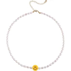 Miss Pink Natural Freshwater Pearl Fun Flirty Beaded Choker Necklace Handmade Summer Boho Jewlery Gifts for Women Teen Girls