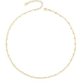 Aobei Pearl 18K Gold Paperclip Chain Choker Satellite Chain Biwa Pearl Pendant Necklace Dainty Jewelry for Women