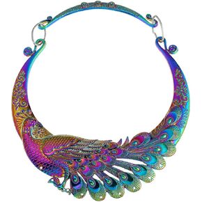 الرجعية خمر العرقية منحوتة الطاووس مكتنزة مريلة طوق المختنق قلادة للنساء الهندي مبالغ فيها مجوهرات ممسوك عقد بطرا عتيق كلاسيكي in Kuwait