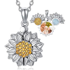 LONAGO Sunflower Locket That Hold Pictures 925 Sterling Silver Sunshine Flower Locket Necklace Gift for Women Girls