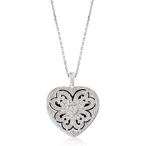 Ross-Simons Sterling Silver Scrolled Heart Locket Necklace With Diamond Accents. 16 inches in Saudi Arabia