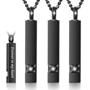 3 Pack Urn Necklace for Ashes Memorial Cremation Jewelry for Ashes, CZ Bar Urns Pendant Stainless Steel Urn Locket for Ashes Keepsake Jewelry with Words: Forever in my heart & Funnel Kit & Bag