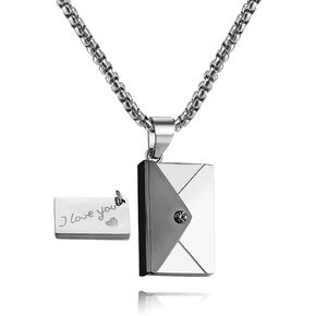 SHINYY Envelope Love Letter Necklace for Women and Men Stainless Steel Engraved Locket with I Love You Secret Message Jewelry Pendant Gift for Couples and Family
