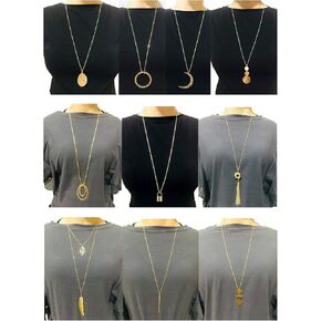 Ofeiyaa 10Pcs Long Pendant Necklace Simple Moon Bar Three Triangle Tassel Lock Sweater Y Shape Punk Chain Choker Necklace for Women Men Gold Silver Tone in Saudi Arabia
