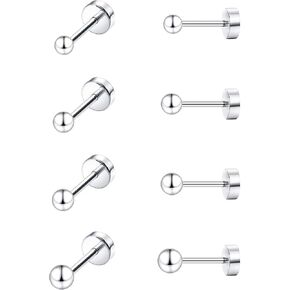 MJust Titanium Earrings Set for Sensitive Ears 20 Gauge Pure Titanium Cartilage Earring Ball Cubic Zirconia G23 Hypoallergenic Flat Back Earrings Studs in Saudi Arabia