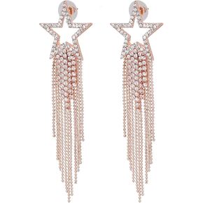 Women’s Tassel Earrings Star Ear Stud Pave Crystal Dangle Earrings Boho Waterfall Beaded Fringe Drop Earring in Saudi Arabia