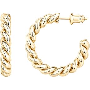 PAVOI 14K Gold Plated Twisted Rope Round Hoop Earrings in Rose Gold, White Gold and Yellow Gold