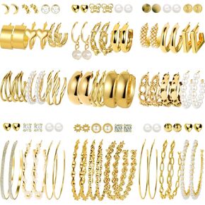 45 Pairs Gold Hoop Earrings for Girls Women, Chunky Twisted Small Big Hoops Earring Packs Set, Earrings for women multipack, Fashion Trendy Earrings Jewelry for Birthday Party Christmas Gift