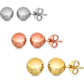 14K Solid Gold Ball Stud Earrings (3-Pair-Pack) 3MM 4MM and 5MM - Choose a Color in Saudi Arabia