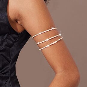 Jovono Rhinestone Arm Cuff Layered Arm Bracelet Crystal Upper Armband Open Cuff Dainty Arm Jewelry For Women and Girls(1Pcs) (Silver) in Saudi Arabia