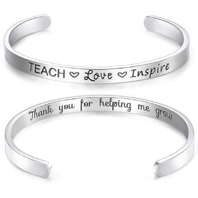 CERSLIMO Teacher Thank You Gifts for Women Bracelets- Christmas Graduation Teacher Appreciation Cuff Bangle End of Year Retirement Gifts for Teacher from Students