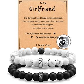 UNGENT THEM Matching Couple Ring Bracelets Gifts for Boyfriend Husband Fiance Soulmate Girlfriend Wife Valentine's Day Anniversary Birthday Engagement Gift