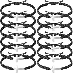12 Pcs Small Cross Cord Bracelet Bulk for Women Men Adjustable Cross String Bracelet Cross Nylon Rope Christian Handmade Braided Bracelet Friendship Gift for Women Girls