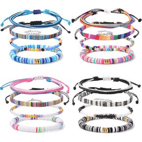 اساور بوهو للنساء من جولبال جيو، اساور للصداقة والشاطئ، اساور خرز قابلة للتكديس، سلسلة قابلة للتعديل، اساور بوهيمية منسوجة مجدولة من 4 قطع in Kuwait