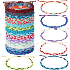 Hicarer 30 Pieces Friendship Bracelets Wave Handmade Kids Woven Braided Bracelet Waterproof Rope Bracelet Surfer Adjustable Bohemian Wrist Cord for Women Men Jewelry Party Accessories in Saudi Arabia