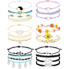 Hicarer 21 Pieces Surfer Wave Bracelet Ocean Wave Adjustable Waterproof Handmade Friendship Bracelet Summer Sunflower Bracelets Anklets Jewelry for Women Teen Girls