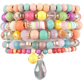 RIAH FASHION Bohemian Mix Bead Multi Layer Versatile Statement Bracelets - Stackable Beaded Strand Stretch Bangles Sparkly Crystal, Tassel Charm in Saudi Arabia