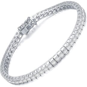 سوار تنس HZX JELEY للنساء، سوار تنس من الفضة الإسترليني 925 CZ، سوار ألماس زركونيا مكعب مع مجوهرات مشبك اللسان (6.75-7.25 بوصة)