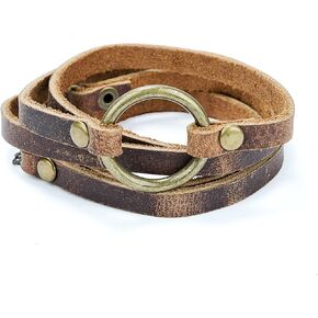 SPUNKYsoul Buckle or 5 Wrap Leather Circle Bracelet - Adjustable Boho-Inspired Leather Bracelet for Women & Men, Unique Distressed Jewelry with Symbolic Circle, Ideal for Everyday Wear & Gifting