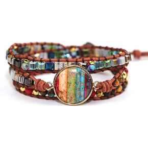 ZOSOJONA Women Wrap Bracelet Boho Natural Jasper Crystal Stone Beads Strand Bracelets
