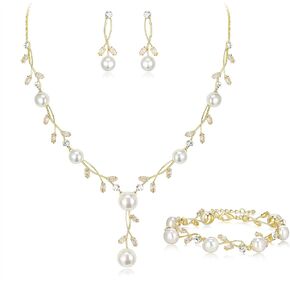 EVER FAITH Wedding Pearl Jewelry for Bride CZ Crystal Simulated Pearl Floral Vine Filigree Bridal Necklace Earrings Set