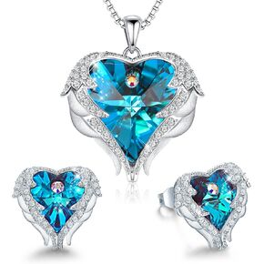 CDE Angel Wing Love Heart Necklaces and Earrings Silver Tone/Gold Tone Jewelry Sets Birthday/Anniversary Valentine's Day Jewelry Gifts for Women Mom/Wife/Sister/Best Friend