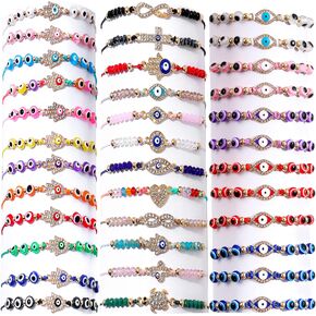 BONITTER 36/24 Pcs Evil Eye Bracelets Pack Mexican Braclets Set ojo bracelet Protection Amulet Anklets Jewelry Gift for Women Girls Boys