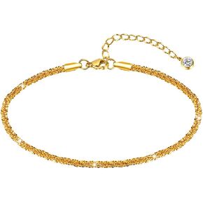 JYUEDA Sparkling Gold Anklet Bracelets for Women,Cute 18K Gold Plated Anklets for Women Teen Girls Large Ankles
