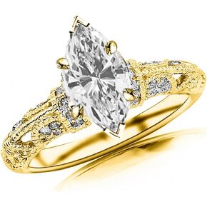 14K White Gold 3.25 Carat LAB GROWN IGI CERTIFIED DIAMOND Vintage Pave Set Round Marquise Cut Diamond Engagement Ring (I-J Color SI1-SI2 Clarity 3 Ct Center) in Kuwait