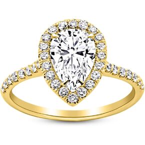 14K White Gold 2.75 Carat LAB GROWN DIAMOND Halo Pear Cut Diamond Engagement Ring (E-F Color VS2-SI1 Clarity 2 Ct Center)